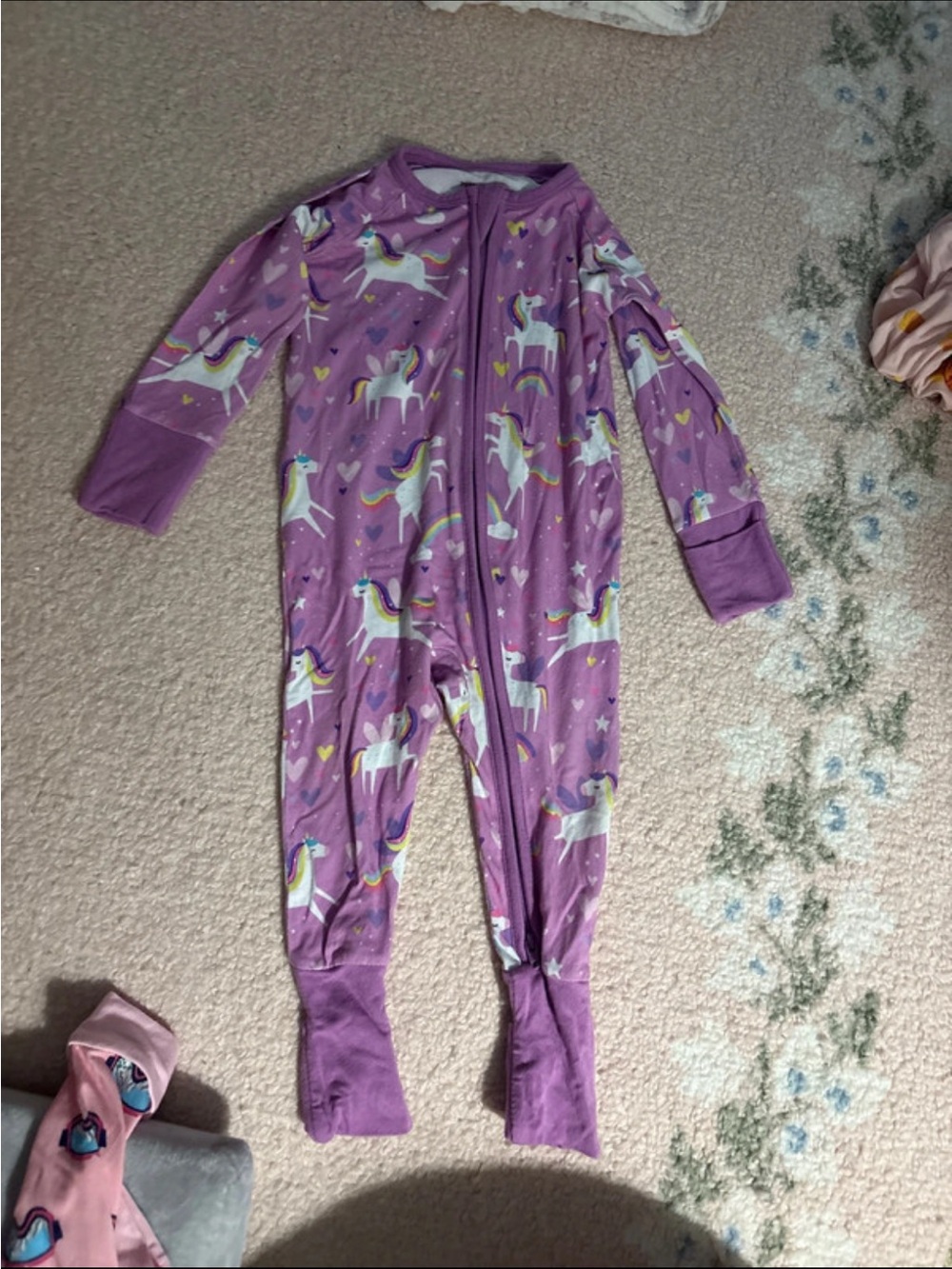 Little Sleepies Purple Unicorn Print Footed One-Piece